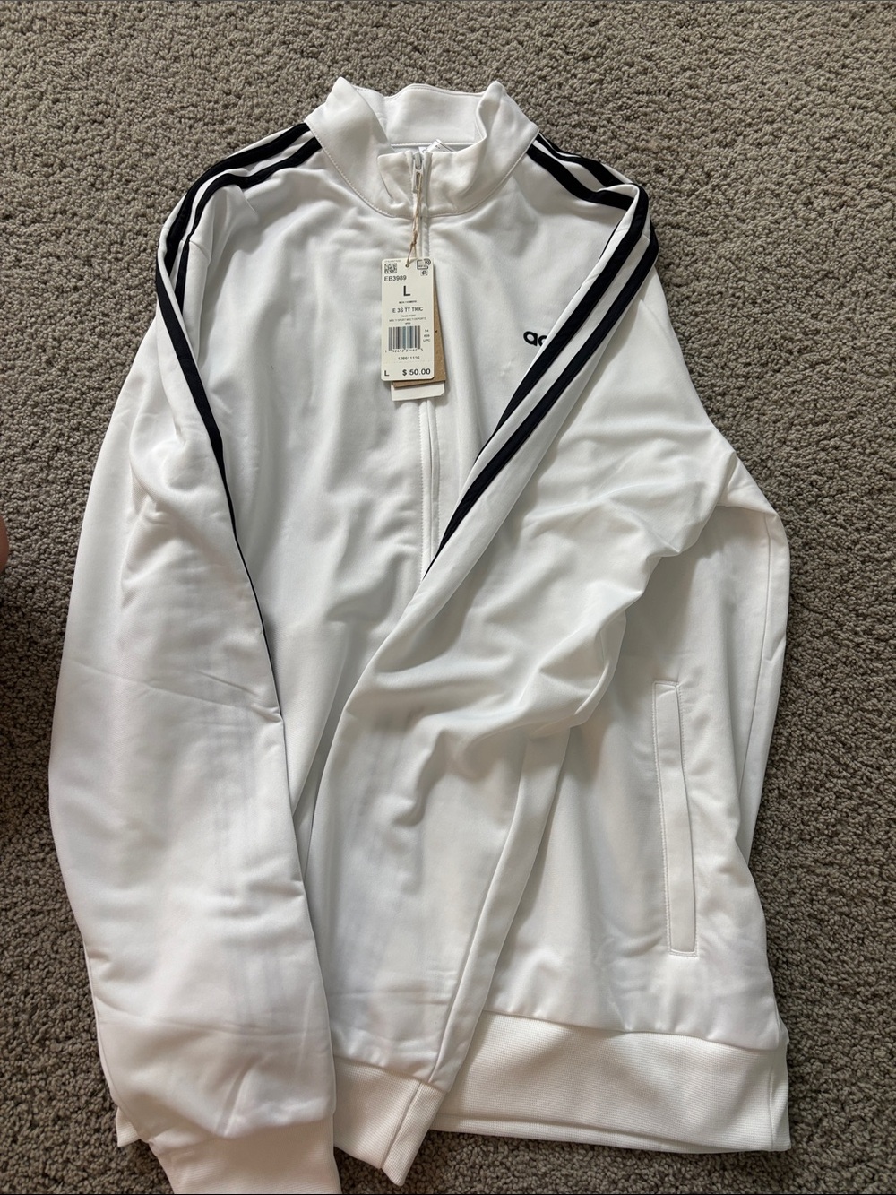 adidas White Track Jacket with Black Stripes